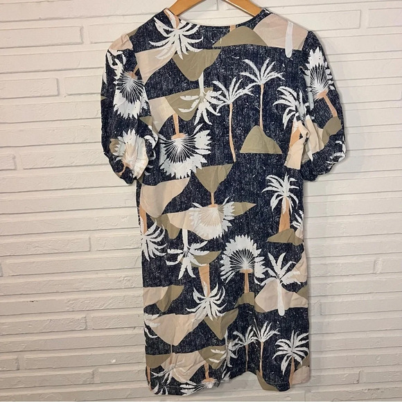 Topmart Neutral Palm Tree Puffed Sleeve Button Down Dress, Women’s Size Large - Picture 3 of 8